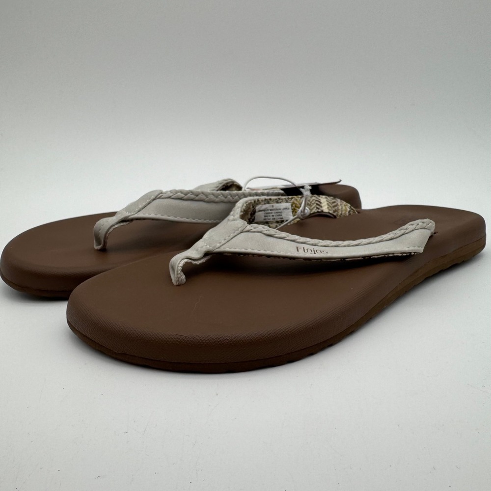 Flojos Beige Brown Comfort Flip Flop Sandals Women's Size 8